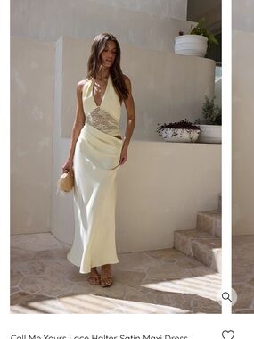 Fortunate One Butter Yellow Lace Halter Maxi Dress